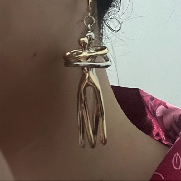 Abstract Dancing Couple Earrings-Gold And Silver - Picture 8 of 14